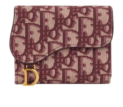 Christian Dior Medium Saddle Wallet, &pound;295, Accessories, Beige/Burgundy, Canvas/Leather, Front view